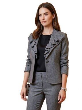 Saks Fifth Avenue Wool Blend Ruffle Color Peplum Back Tweed Blazer Size 10